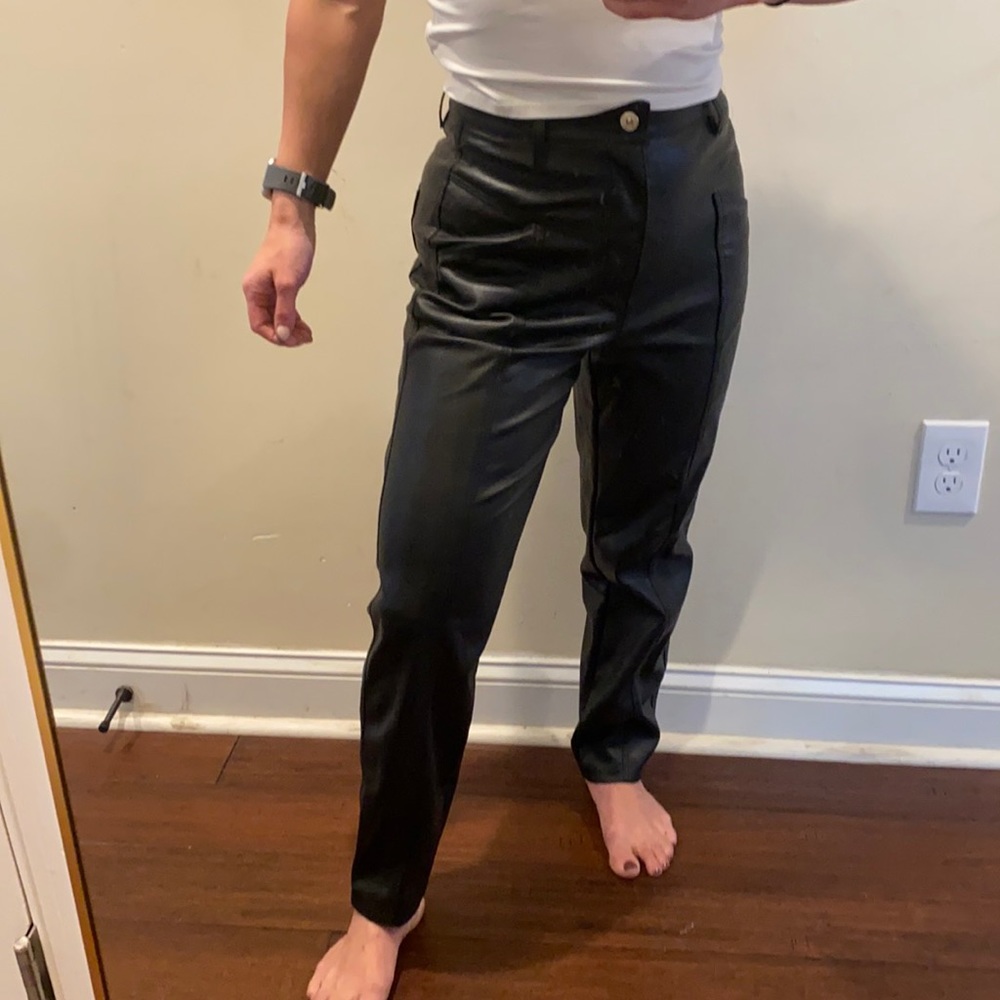 Zara High Rise Faux Leather Straight Leg Pants